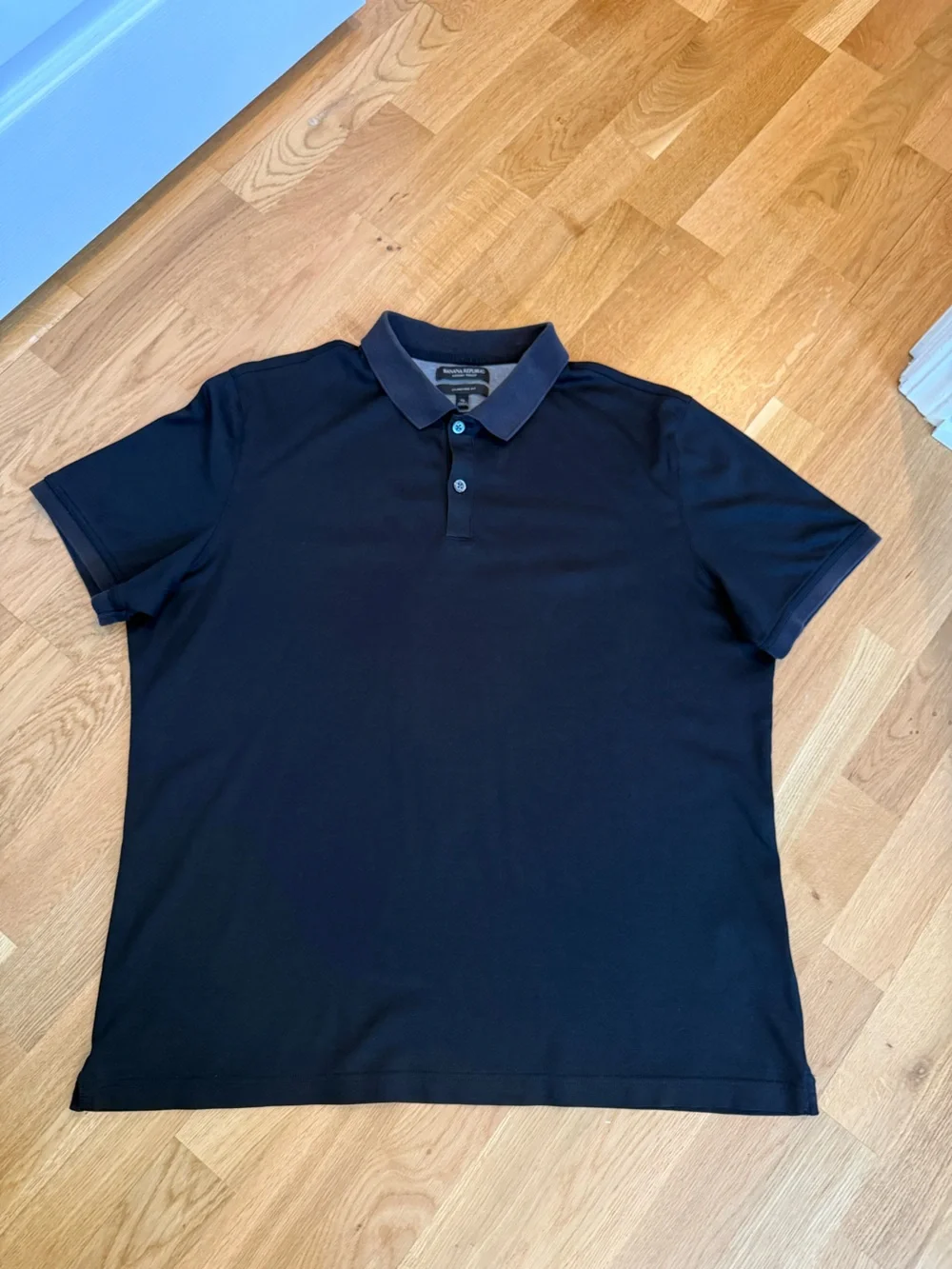 Banana Republic Black Short-Sleeve Luxury Touch Polo with Ribbed Collar